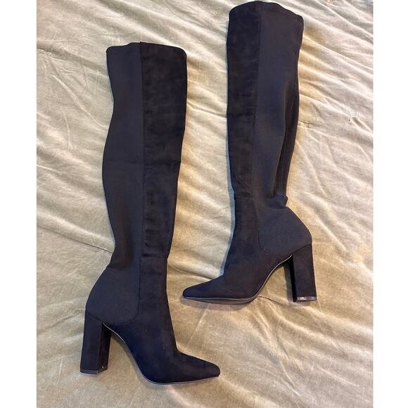 Steve Madden Everley Over the Knee Thigh High BLACK Suede Heel Boots 5 - Picture 2 of 7